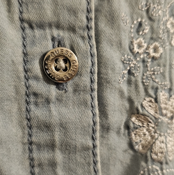 Guess Denim & Lace Girls Sleeveless Collared Embroidered Dress Medium 10/12 - Picture 3 of 5